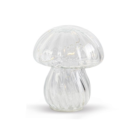 Lampe décorative champi verre strié transparent LED à piles