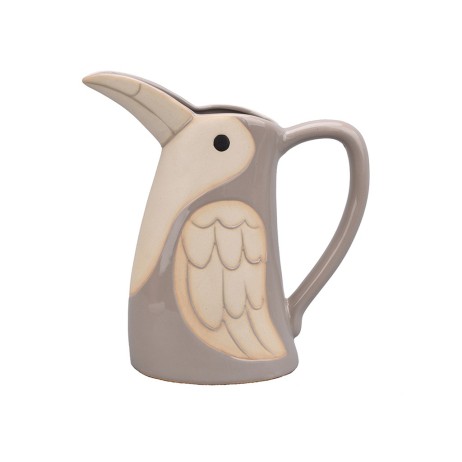 Pichet ou carafe oiseau en grès beige