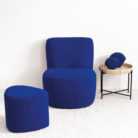 Pouf Eve en bouclette bleu majorelle