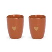 Coffret 2 tasses en faïence ocre et doré