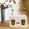 Coffret 2 tasses en faïence kaki et doré