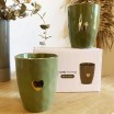 Coffret 2 tasses en faïence kaki et doré