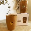 Coffret 2 tasses en faïence ocre et doré